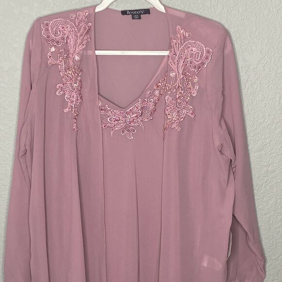 Roaman's Pink Sequin Handkerchief Hem Jacket Dress Set Size 18W - Picture 4 of 10